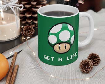 1-UP Get A Life Mario Inspired Mug 11oz