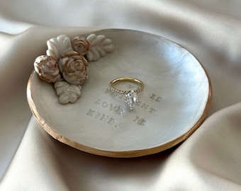 Handmade Pearl Clay Jewelry Dish | Wedding Gift | Ring Dish | Bridal Shower Gift | Personalized Gift | Liquid Gold Leaf Rim
