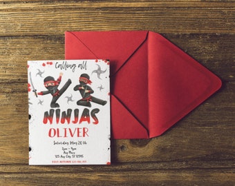 Cumpleaños Ninja Birthday Invitation, EDITABLE Ninja Warrior Party Invitation Template, Karate Boys Invite, Lets Kick, Instant Download|RS05