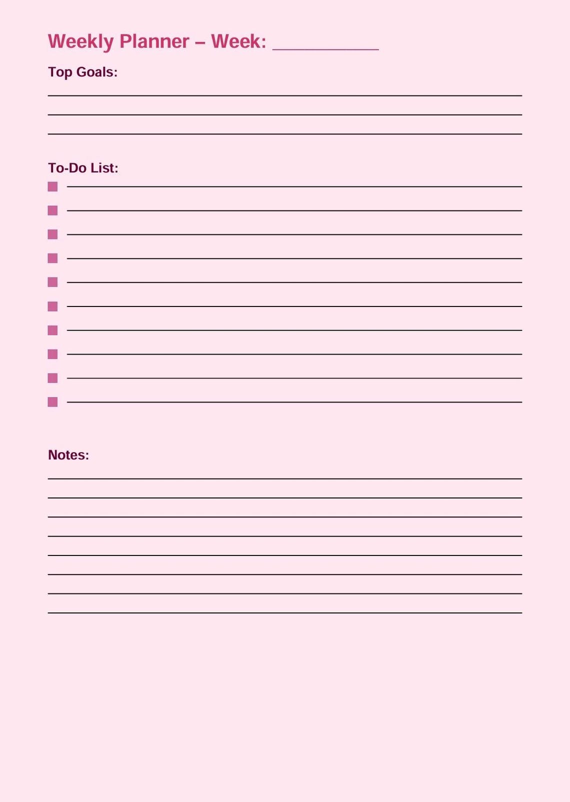 Printable Weekly Planner PDF – Digital To-do List & Notes Organizer ...