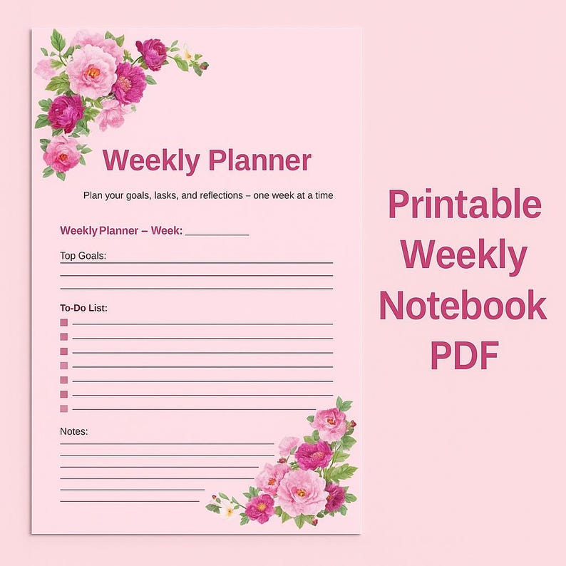Printable Weekly Planner PDF – Digital To-do List & Notes Organizer ...