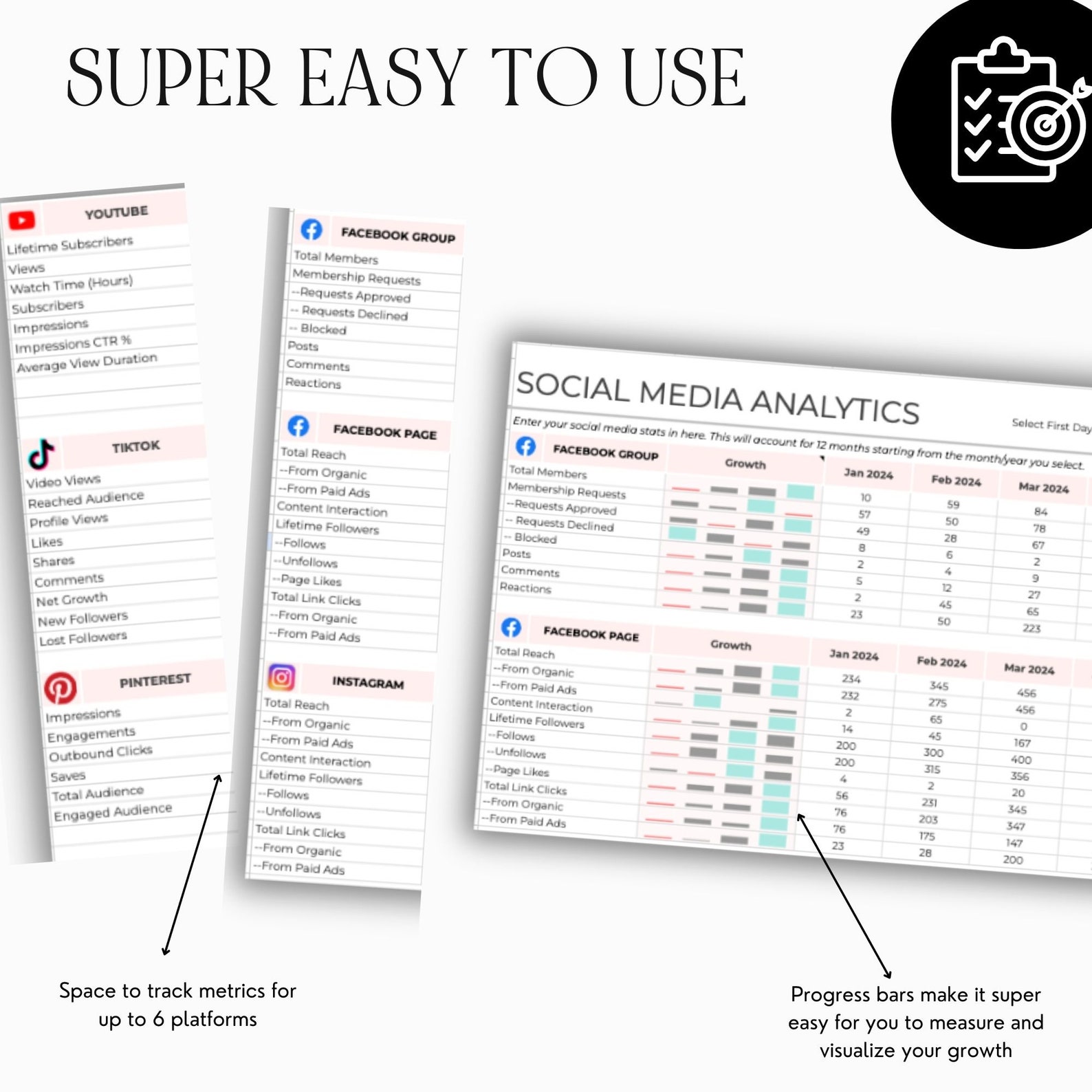 Social Media Analytics Tracker, Google Sheets 12 Month Post Performance ...