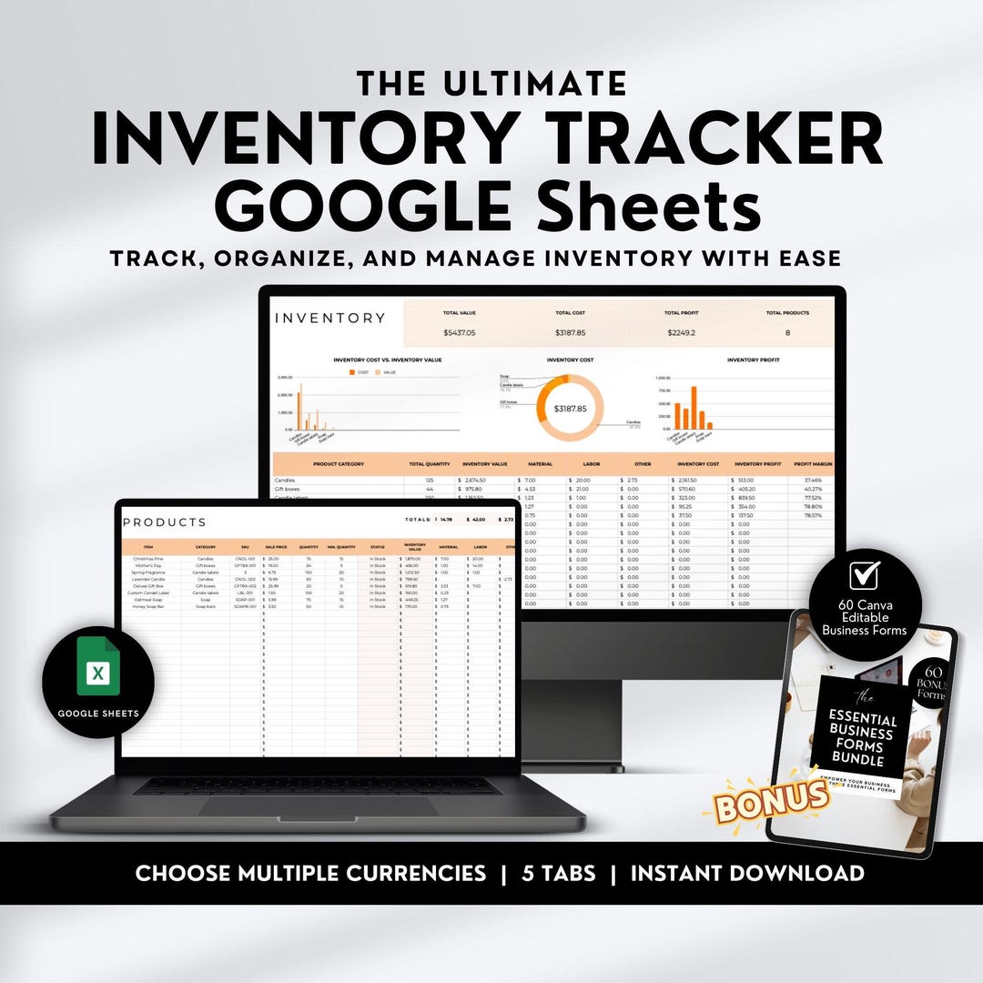 Inventory Tracker Google Sheets, Small Business Bookkeeping (digital ...