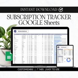 Subscription Tracker, Google Sheets Template (Digital Download)