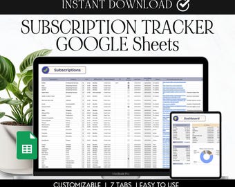 Subscription Tracker, Google Sheets Template (Digital Download)