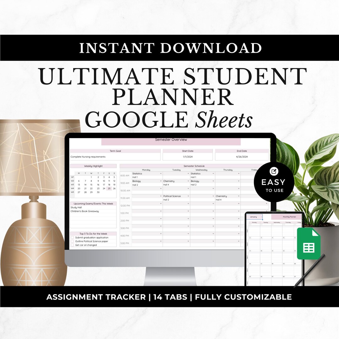 Student Planner Digital Google Sheets, New Academic Spreadsheet ...