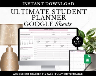 Student Planner W/ Assignment Tracker Academic Planner Google Sheets ...
