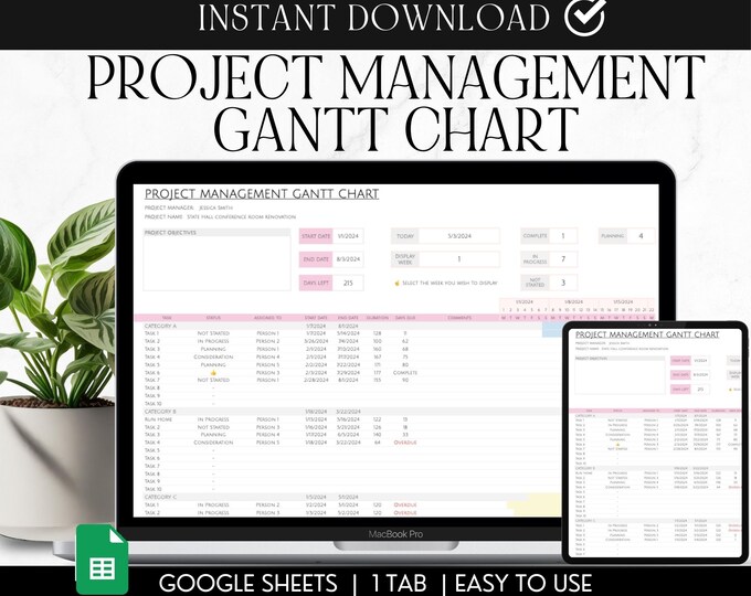 Gantt Chart Google Sheets Excel Spreadsheet Project Planner Project ...