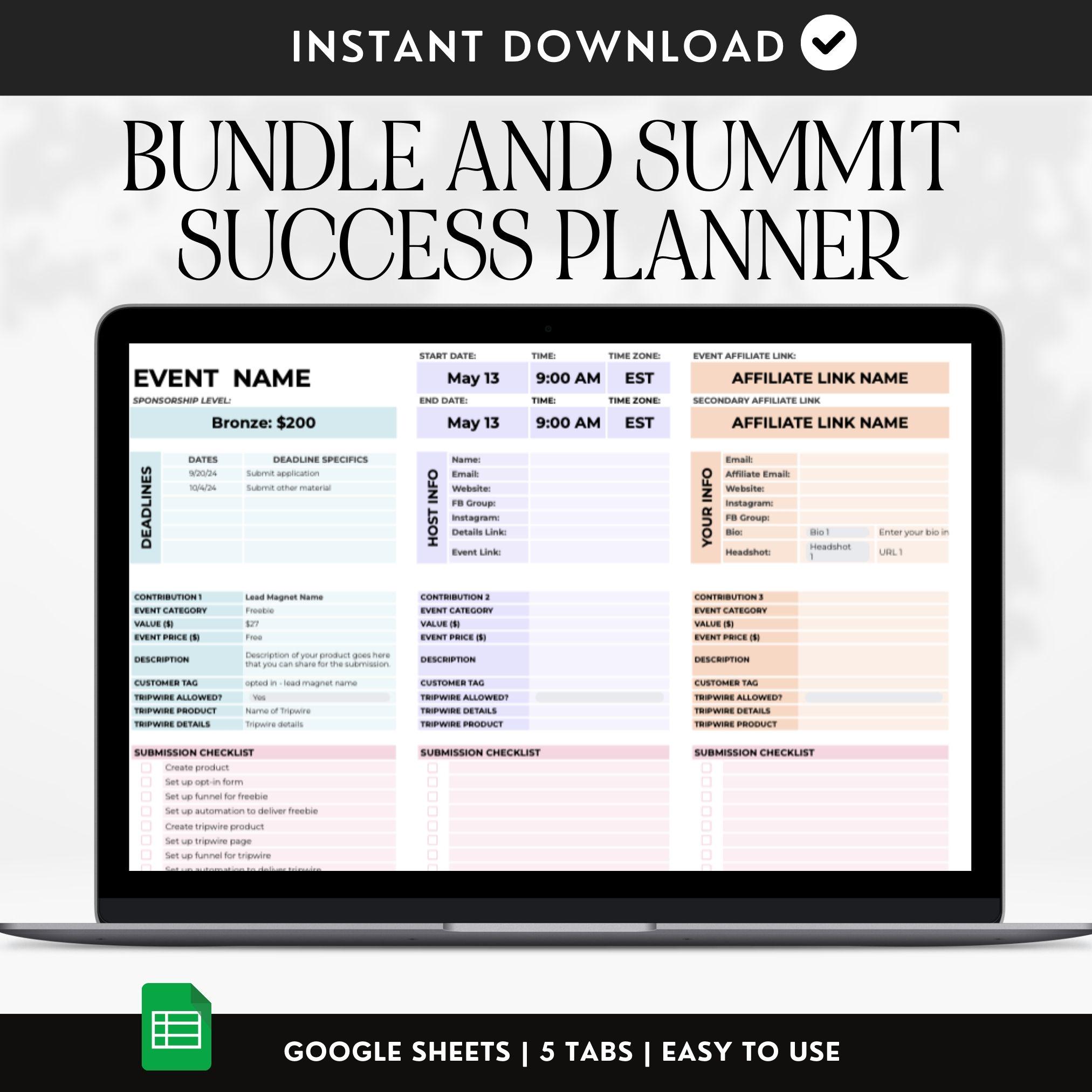 Google Sheets Event Tracker, Bundles and Summits Tracker Tool, Timeline Template, Expense Tracking, Digital Download, Budget Event Planner