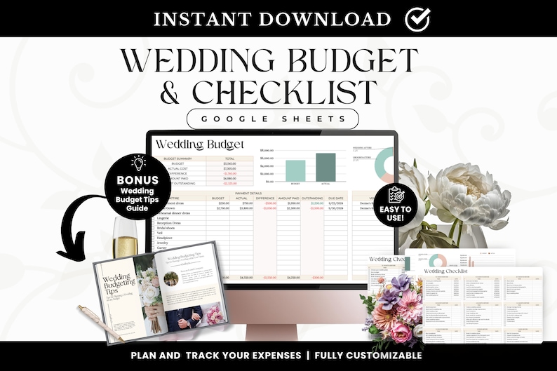 Pu&ograve; includere: Un modello di budget di nozze e checklist digitale per Google Sheets. Il modello include un riepilogo del budget, una ripartizione dettagliata del budget e una checklist delle attivit&agrave;. Il modello &egrave; facile da usare e completamente personalizzabile. &Egrave; inclusa anche una guida ai suggerimenti per il budget di nozze.