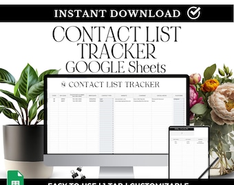Rastreador de lista de contatos do Planilhas Google: catálogo de endereços do cliente (download digital)