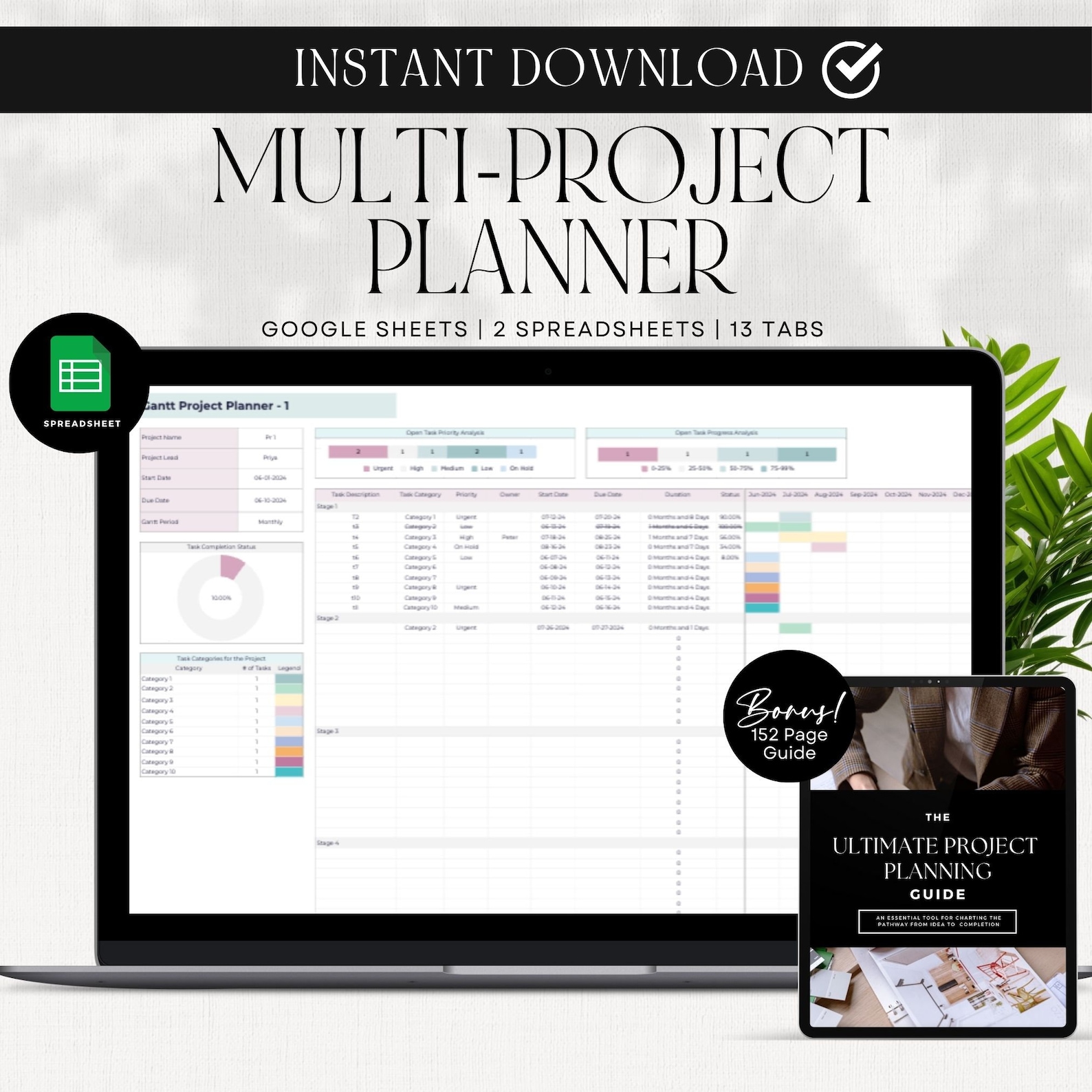 Project Plan Template Google Sheets, Project Management Calendar, Work