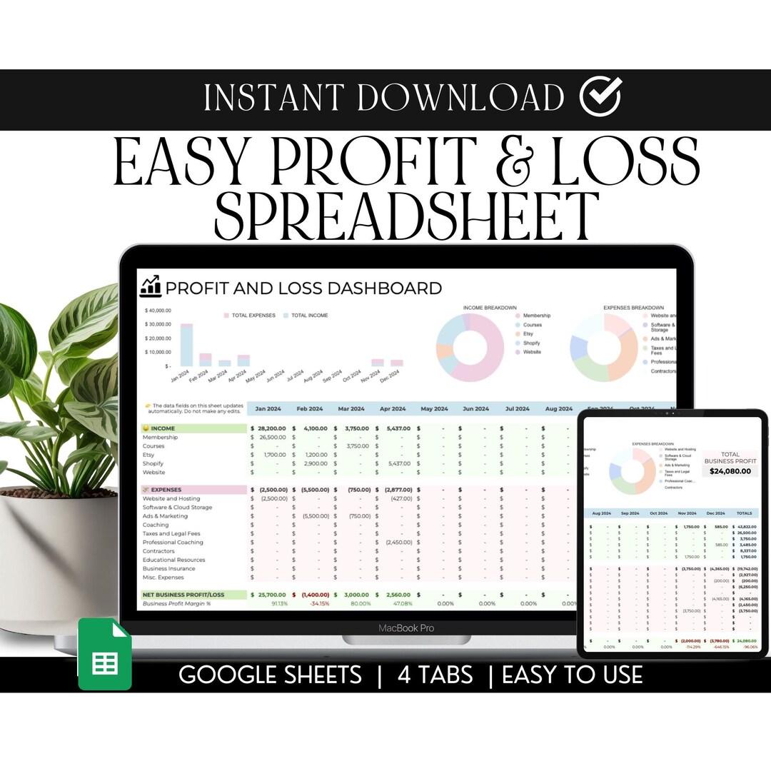simple profit & loss templates | free p&l templates by... Profit and Loss Template Google Sheets, Annual Profit Calculator, Easy ...