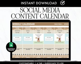 Content Planner Google Sheet Template, Social Media Calendar Planner (Digital Download)