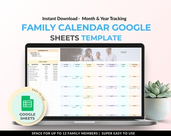 Family Calendar Google Sheets Template | Color-Coded Planner for Up to 12 Members | Instant Download  | Digital Organizer