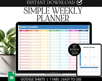 Weekly Schedule Planner, Google Sheets Template (PDF Bonus)