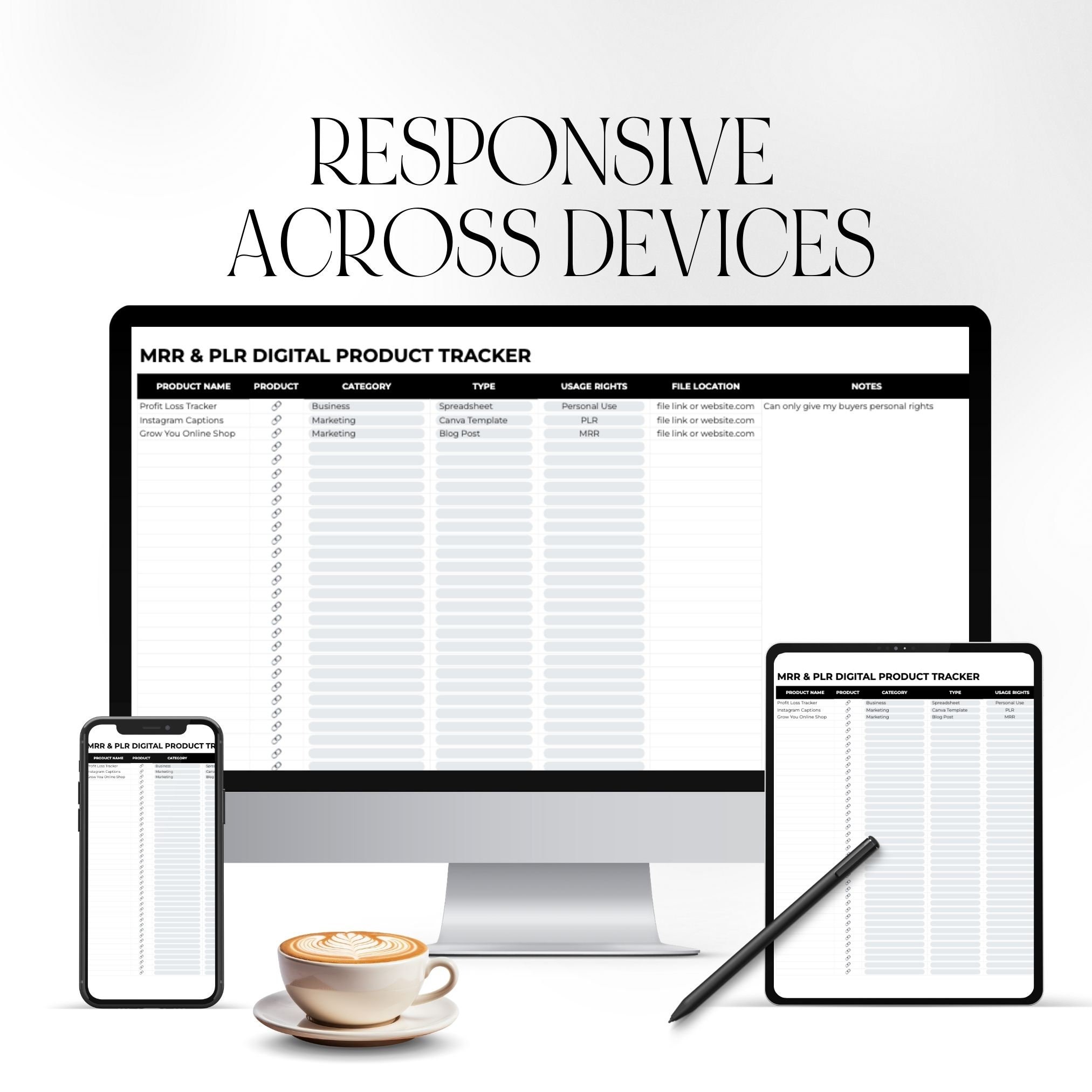 Google Sheets Digital Product Tracker, Inventory Spreadsheet, Product ...