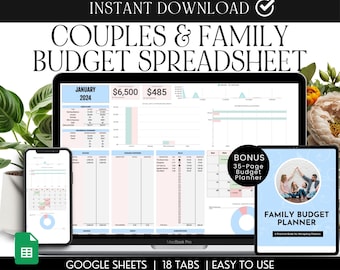Personal Finance Planner For Couple, Couples Budget Spreadsheet, Joint Finances, Monthly Weekly Budget Google Sheets Template, Bill Calendar