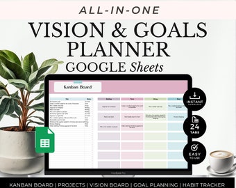 Vision & Goals Planner: Kanban Board, Project Tracker (Google Sheets) (Digital Download)
