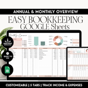 Small Business Bookkeeping Template Easy Bookkeeping Spreadsheet Google Sheets Business Expense Tracker Sales Income Tracker Accounting