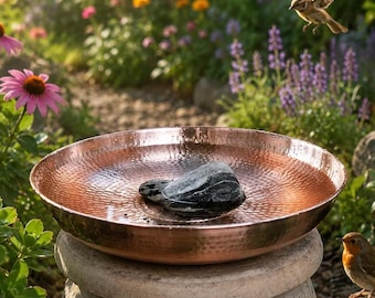 Copper Hammered Birdbath: PURE Unfinished Copper (Rock NOT INCLUDED)