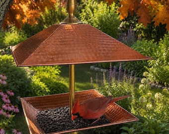 Copper Hammered Square Birdhouse: PURE Unfinished Copper and Brass
