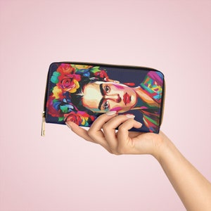 Cartera con cremallera inspirada en Kahlo - Azul oscuro