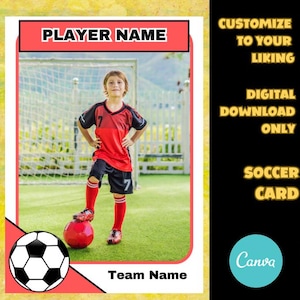 Plantilla de tarjeta de fútbol / Plantilla Canva / Tarjeta deportiva juvenil / Tarjeta coleccionable editable / Plantilla de tarjeta deportiva personalizada Descarga digital