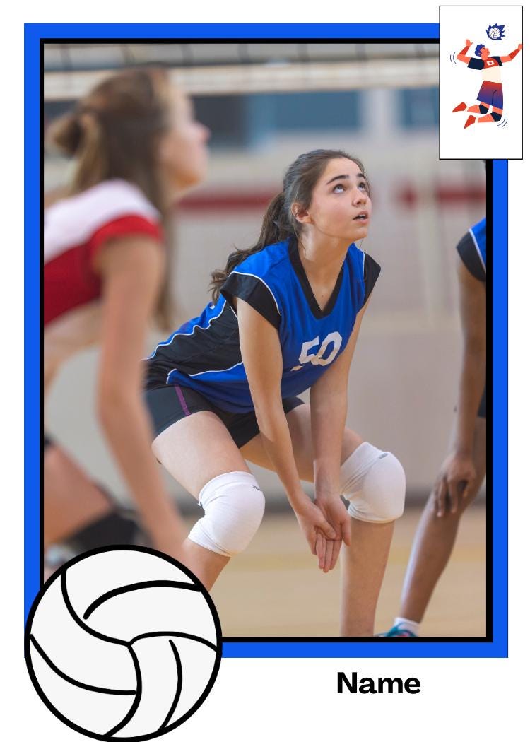 Volleyball Rookie Card Volleyball Card Template | Canva Template | Youth Sports Card ...