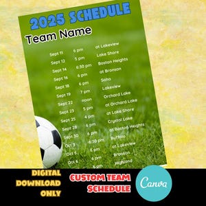 Soccer Schedule Template | Canva Template | Soccer Team Schedule | Editable schedule | Soccer Template Digital Download