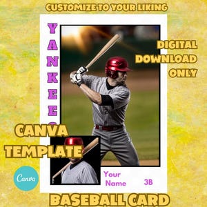 Plantilla de tarjeta de béisbol / Plantilla Canva / Tarjeta deportiva juvenil / Tarjeta coleccionable editable / Plantilla de tarjeta deportiva personalizada Descarga digital