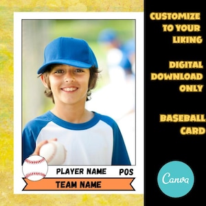 Modello di carta da baseball / Modello Canva / Carta sportiva giovanile / Carta collezionabile modificabile / Crea la tua carta da baseball
