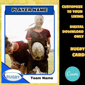 Rugby Card Template | Canva Template | Youth Sports Card | Editable Trading Card | Custom Sports Card Template Digital Download