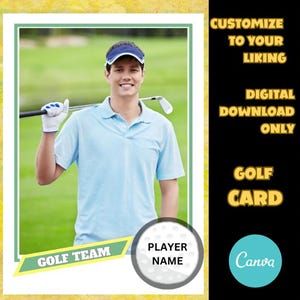 Plantilla de tarjeta de golf / Plantilla Canva / Tarjeta deportiva para jóvenes / Tarjeta coleccionable editable / Plantilla de tarjeta deportiva Descarga digital