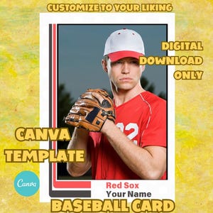Modelo de cartão de beisebol | Modelo Canva | Cartão esportivo juvenil | Cartão de troca editável | Download digital de modelo de cartão esportivo personalizado