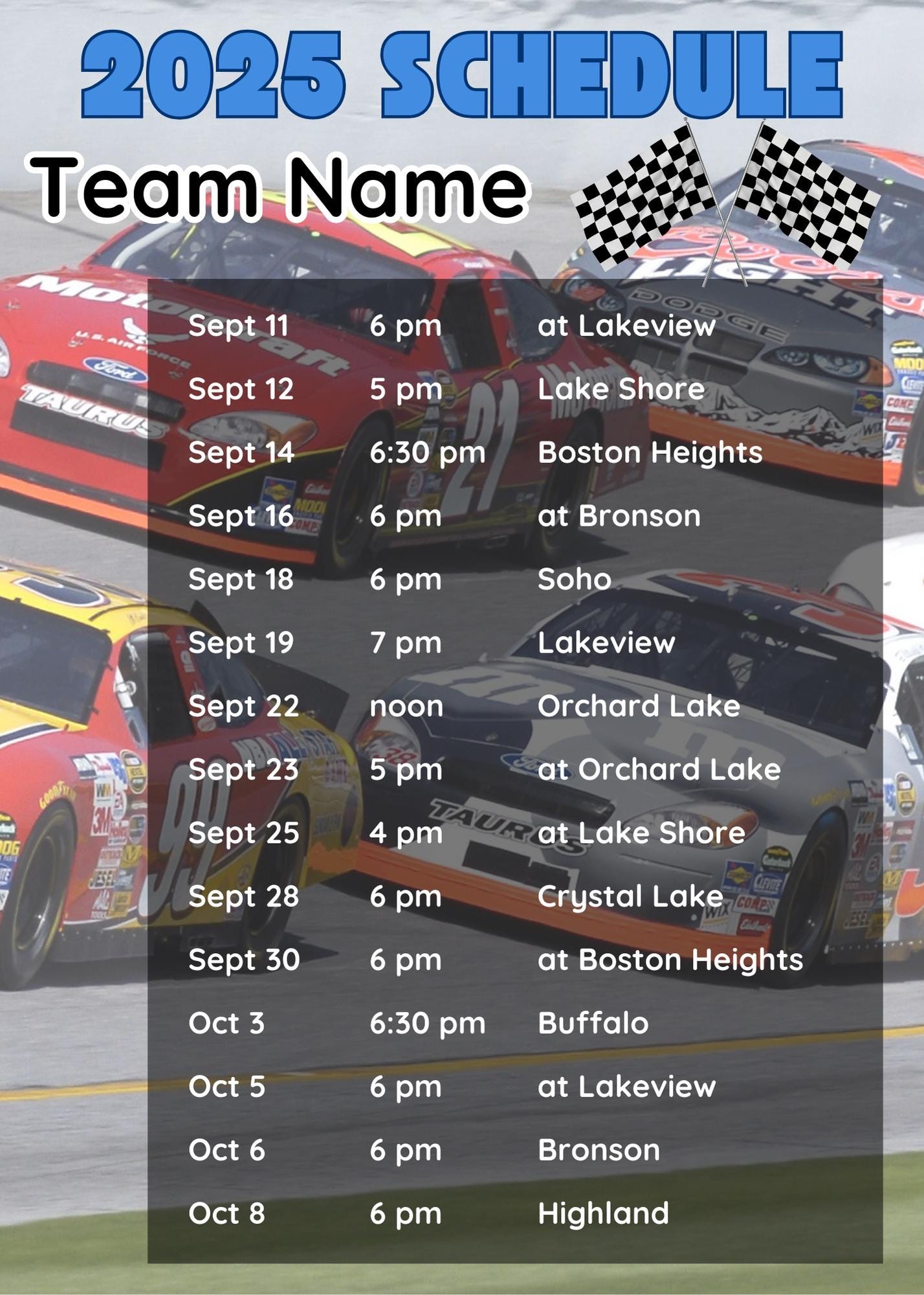 Car Racing Schedule Template | Canva Template | Car Racing Team ...