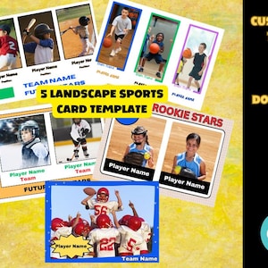 5 Modelos de Cartões Esportivos Amplos (Paisagem) | Modelos Canva | Cartões Esportivos Juvenis | Cartões Colecionáveis Editáveis | Download Digital de Cartões Esportivos