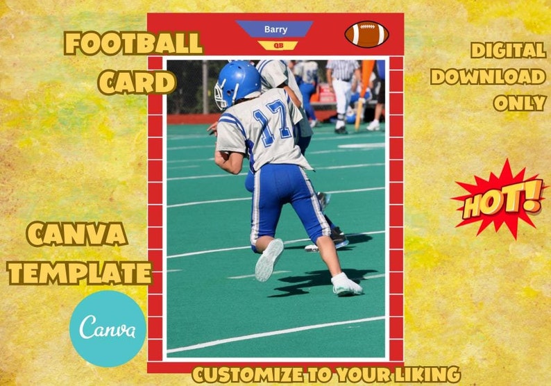 Football Card Template | Canva Template | Youth Custom Sports Card ...