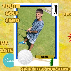 Modelo de cartão de golfe | Modelo Canva | Cartão de esportes para jovens | Cartão de negociação editável | Download digital do modelo de cartão de esportes