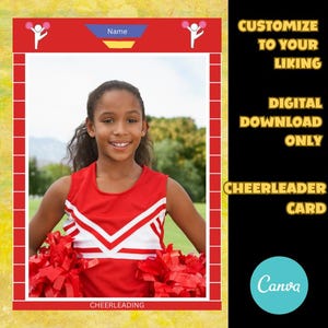 Plantilla de tarjeta de animadora / Plantilla Canva / Tarjeta deportiva juvenil / Tarjeta coleccionable editable / Plantilla de tarjeta deportiva Descarga digital