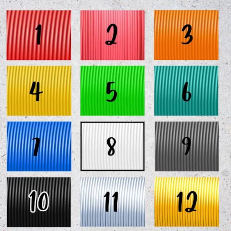 May include: A grid of twelve colorful squares, each with a different solid color and a number from 1 to 12. The colors include red, pink, orange, yellow, green, teal, blue, white, gray, black, silver, and gold.