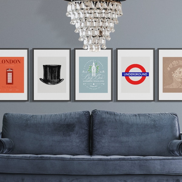 London England Wall Set - Modern Home Decor | Pop Art Aesthetic | Maximalist Decor | Printable Wall Art | Set of 5 Prints