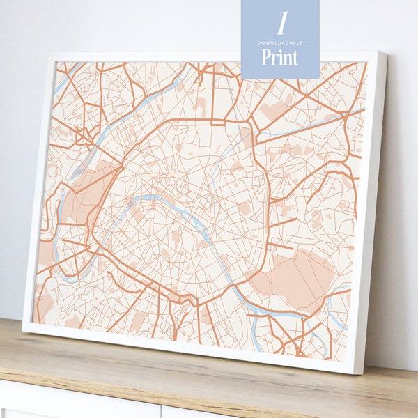 Paris Map Art | City of Paris Map Print | Modern Line Map | Paris Road Map Download | Modern Flat Design | Downloadable Print