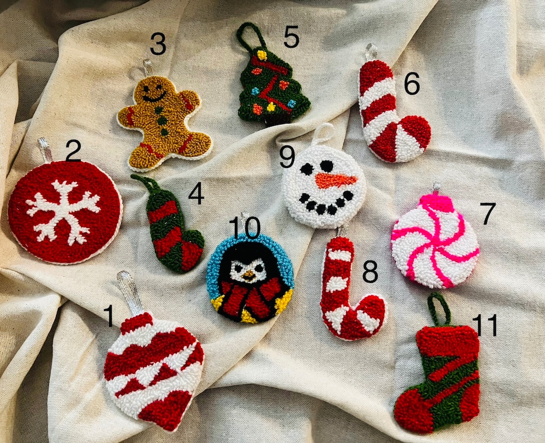 Punch Needle Tree Ornaments Christmas Tree Ornaments Etsy