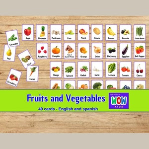 Flash Cards, fruits and vegetables, Preschool Flashcards, Printables Learning Materials, tarjetas didácticas de frutas y vegetales