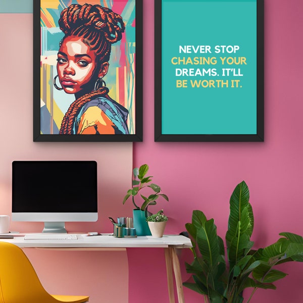 Radiant Resilience: Modern Pop Art Teenage Black Girl Poster Wall Art Prints - Empowerment Prints UK - Digital Download Only