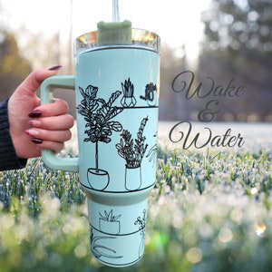Plants Green 40oz Handle Travel Tumbler Personalized Gifts for Her Gifts for Mom Plant Lover Plant Mom