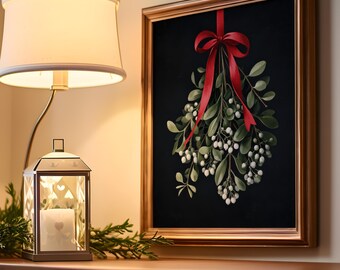 Lámina de muérdago / Arte mural de invierno / Arte navideño imprimible / Láminas navideñas / Arte mural navideño / Póster navideño / Arte navideño