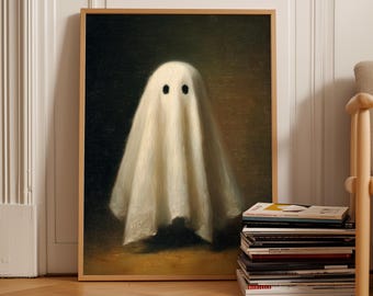 Grafika ścienna z duchem do druku | Dekoracje na Halloween | Nastrojowa grafika z duchem do druku | Uroczy plakat z duchem | Galeria ścienna z Halloween | Straszny nadruk