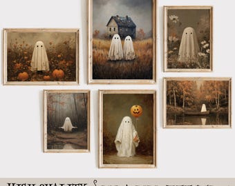 Eclectic Set of Ghost Prints | Halloween Decor | Ghost Decor | Halloween Gallery Wall | Cute Ghost Wall Art | Ghost Poster | Ghost Aesthetic